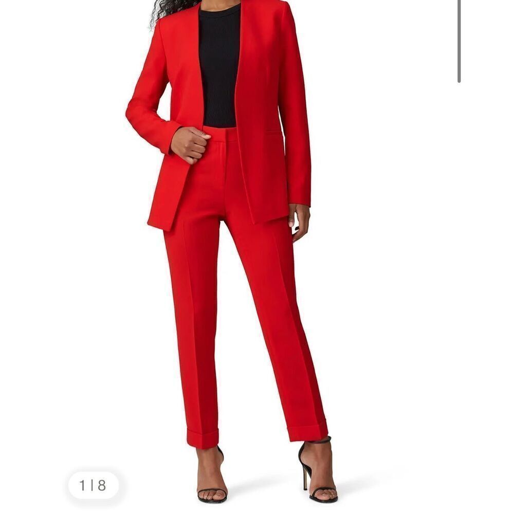 Lafayette 148 New York Red Crepe Clinton Cuffed Trouser Pants Women’s Size 8